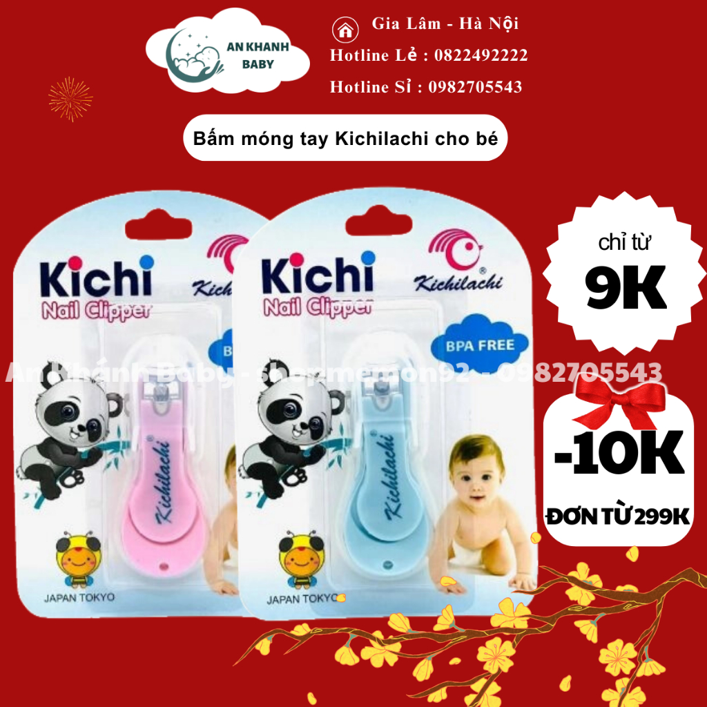 Bấm móng tay Kichilachi cho bé sẵn 2 màu xanh - hồng