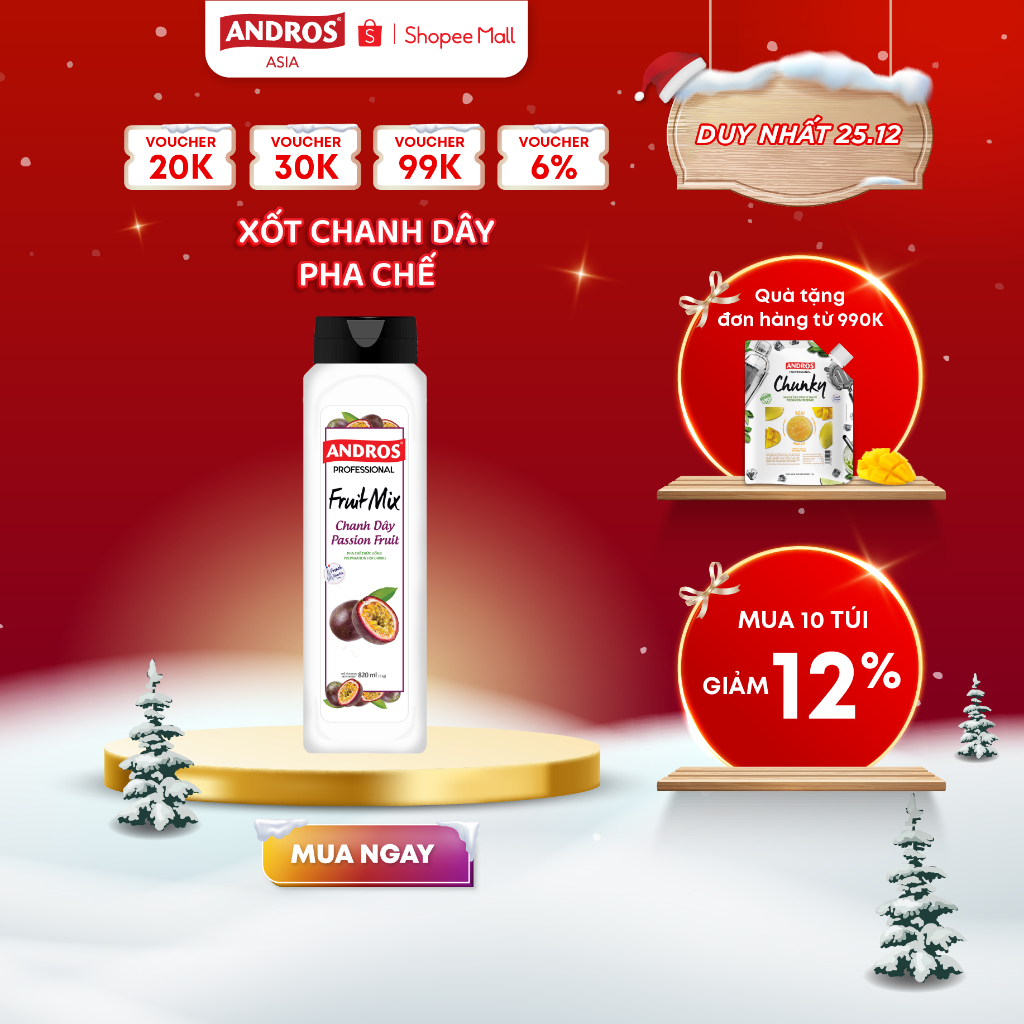 Xốt Chanh Dây Pha Chế - Làm từ trái cây thật - ANDROS FRUIT MIX - Nguyên liệu pha chế - 820ml