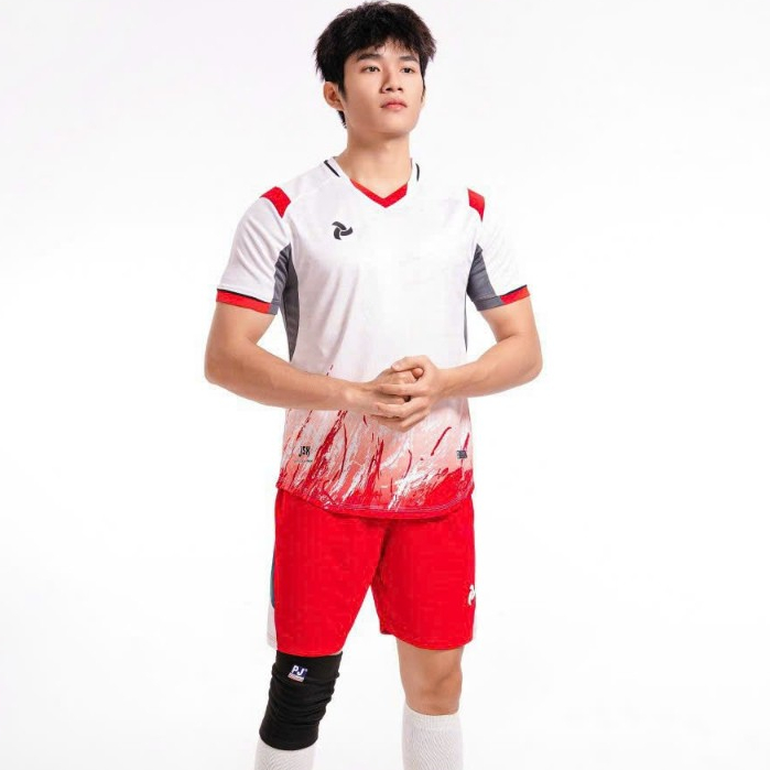 Just Play JSX trắng đỏ, quần áo bóng đá thiết kế, đồ đá banh không logo, in áo bóng đá theo yêu cầu, HUNGSPORT TN