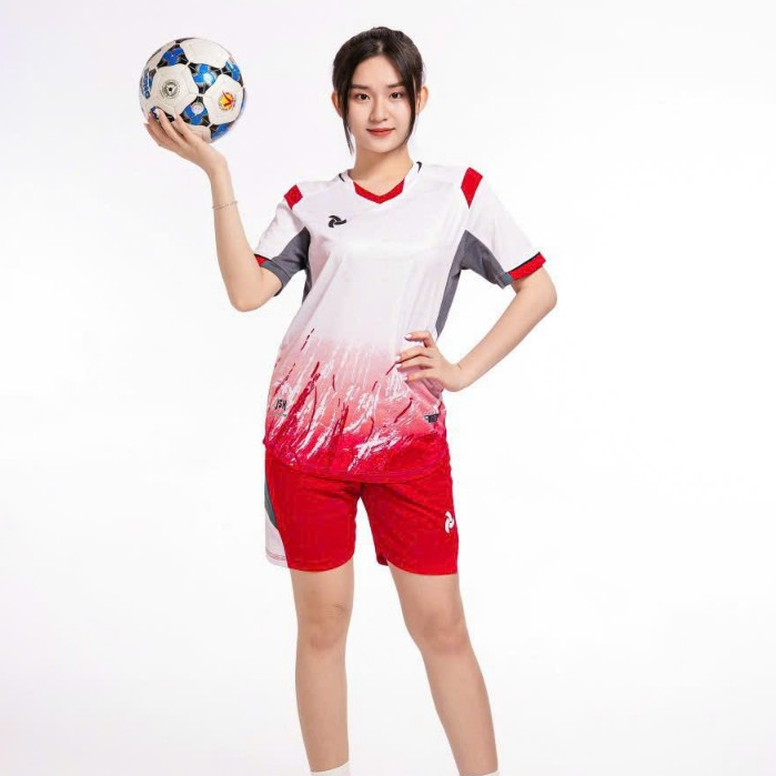 Just Play JSX trắng đỏ, quần áo bóng đá thiết kế, đồ đá banh không logo, in áo bóng đá theo yêu cầu, HUNGSPORT TN