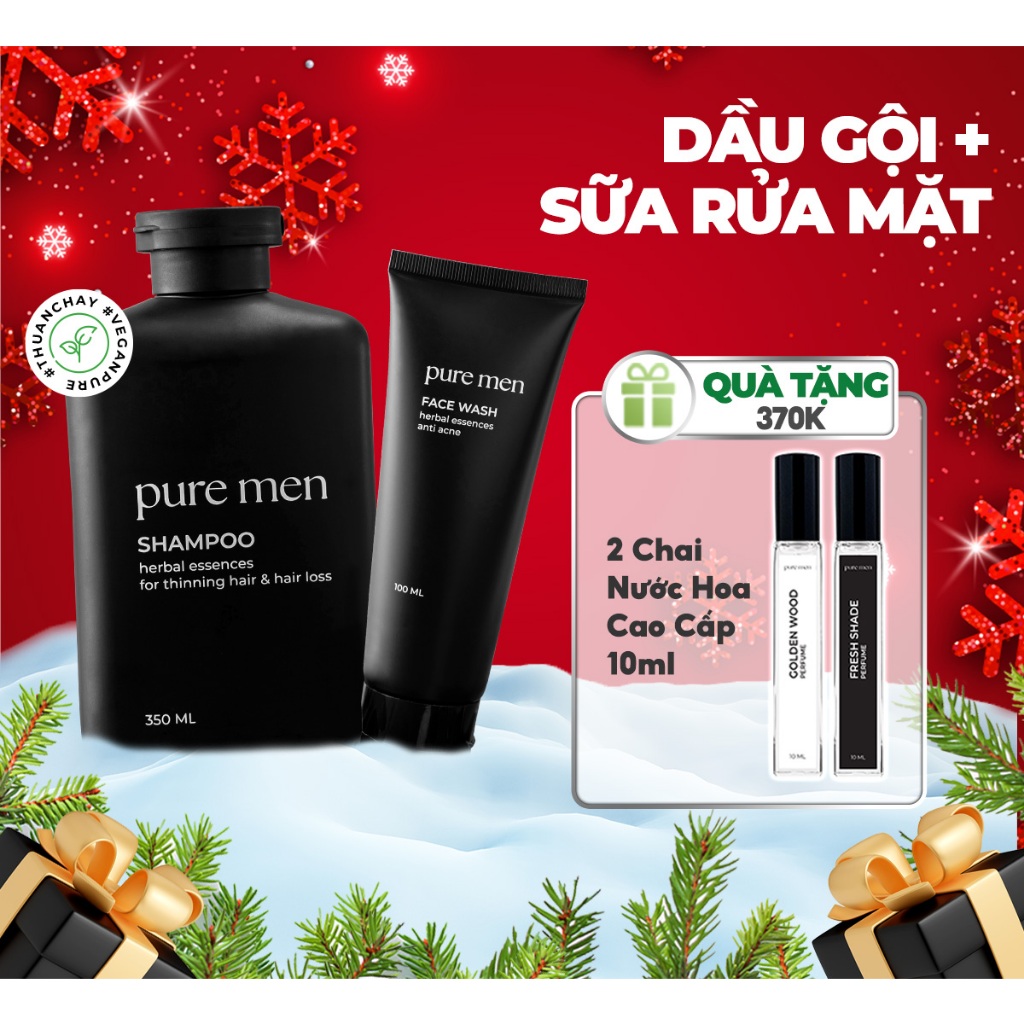 Combo PURE MEN gồm Dầu Gội 350ml và Sữa Rửa Mặt Natural Vegan Pure 100ml