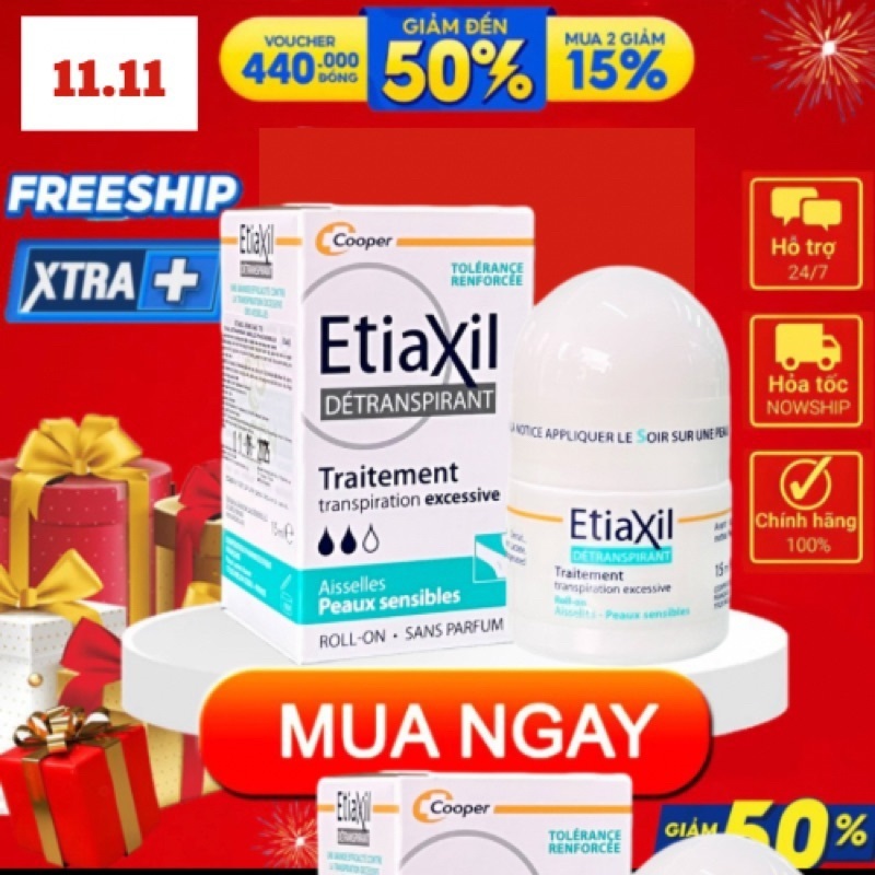 Lăn khử mùi Etiaxil hỗ trợ cải thiện mùi hôi hiệu quả chính hãng Pháp 15ml