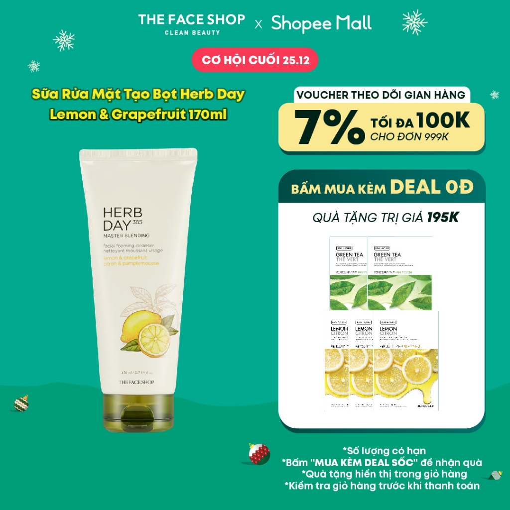 Sữa Rửa Mặt Tạo Bọt THEFACESHOP Herb Day 365 Master Blending Facial Foaming Cleanser Lemon & Grapefruit 170ml