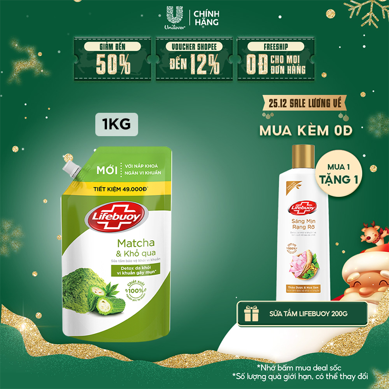Sữa tắm Lifebuoy Detox và Bảo vệ khỏi vi khuẩn Matcha & Khổ qua Túi 1kg