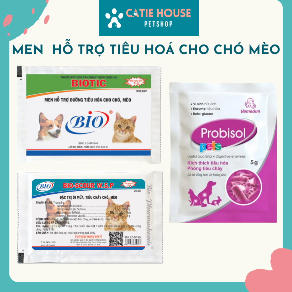 Men Hỗ Trợ Tiêu Hóa cho chó mèo BIOTIC, PROBISOL, Bio-Scour Kiểm Soát Tiêu Chảy, Ói Mửa Chó Mèo