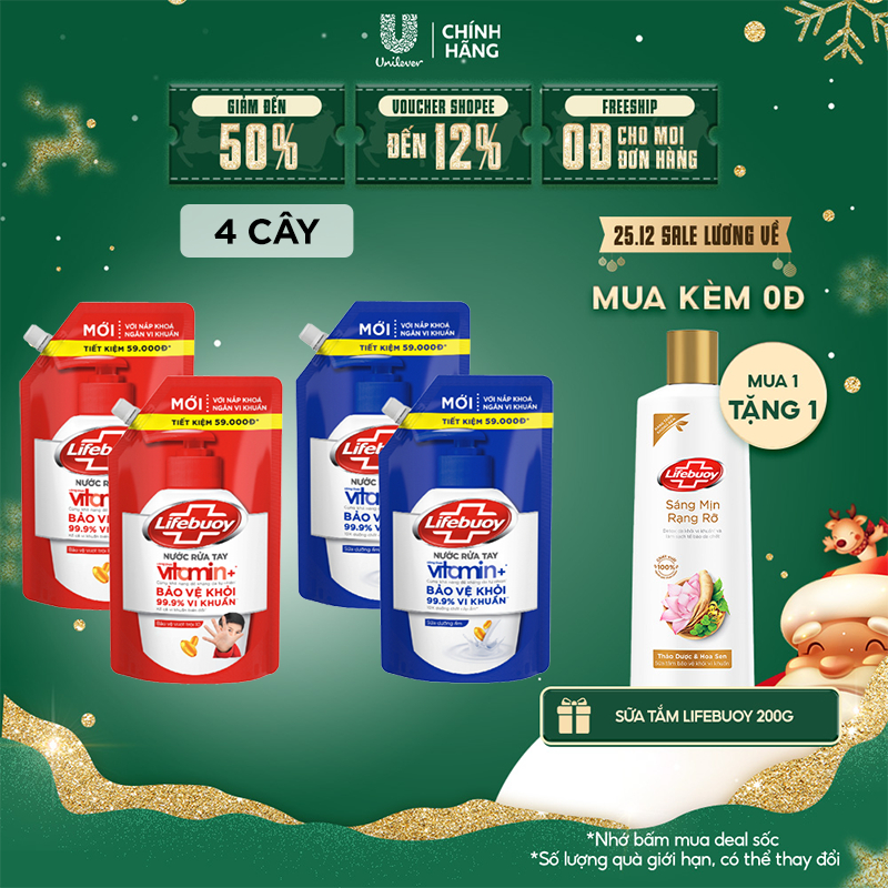 Combo 2 Túi Nước Rửa Tay Lifebuoy Vitamin+ 1kg/túi