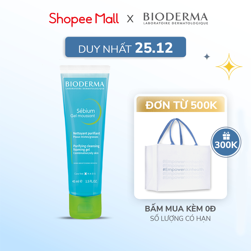 Gel rửa mặt tạo bọt, không chứa xà phòng Bioderma Sebium Gel Moussant - 45ml