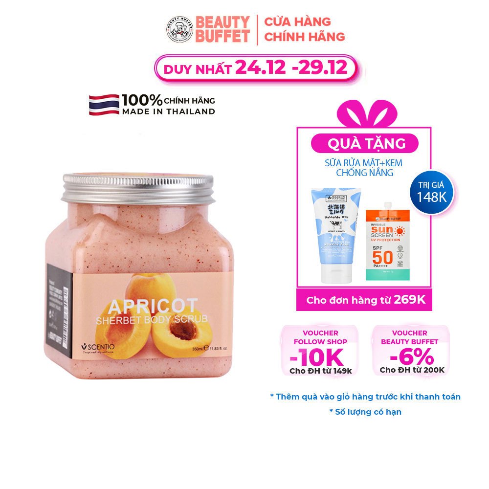 Tẩy tế bào chết toàn thân dưỡng ẩm chiết xuất quả mơ Scentio Apricot 350ml