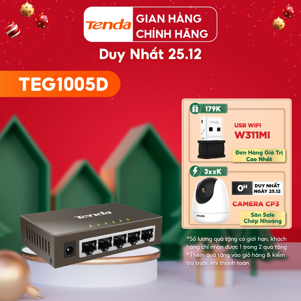 Tenda Bộ chia mạng Switch TEG1005D 5 cổng Ethernet 1000Mbps