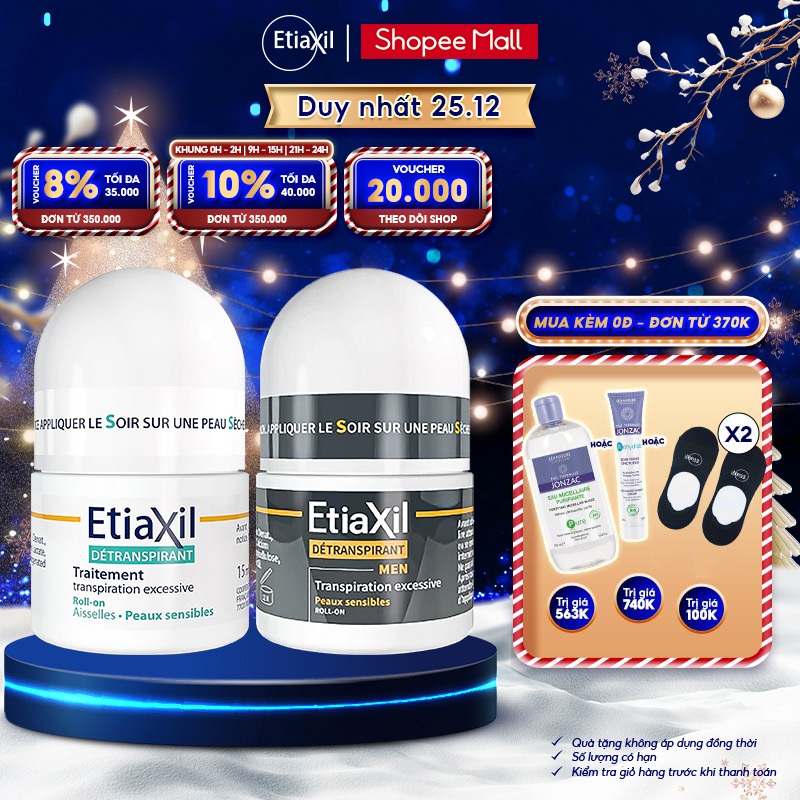 Combo 2 Lăn Khử Mùi Ngăn Mồ Hôi Etiaxil 15ml + Lăn Khử Mùi Ngăn Mồ Hôi Etaxil Men 15ml