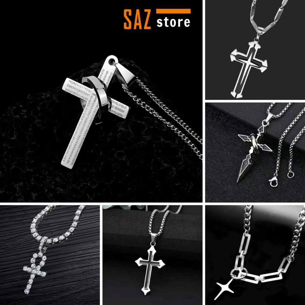Dây chuyền nam hình chữ thập nhiều họa tiết SAZ titan không gỉ màu đơn giản dễ phối đồ - Vòng cổ tổng hợp