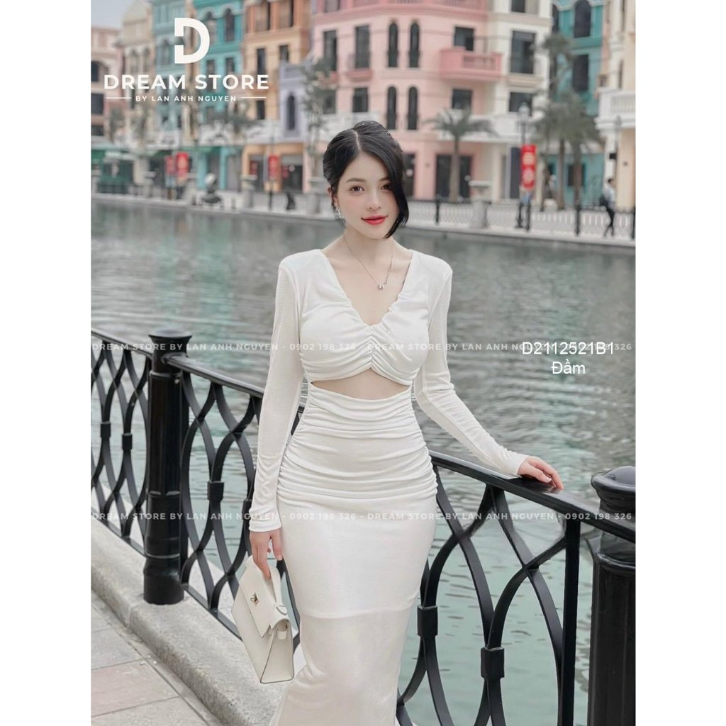 Đầm thun ôm body khoét bụng tay dài ! CHAUS Boutique