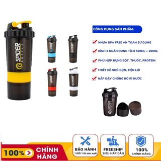 Bình Lắc Shaker 3 Ngăn Tiện Dụng 500 ML Tập Gym Tập thể thao