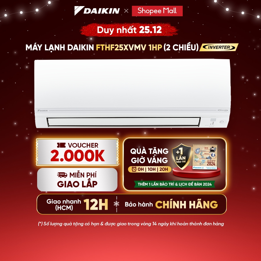 [MIỄN CÔNG LẮP - GIAO LẮP NHANH 12H] Điều hòa Daikin Inverter 2 chiều FTHF25XVMV - 1HP 9000BTU