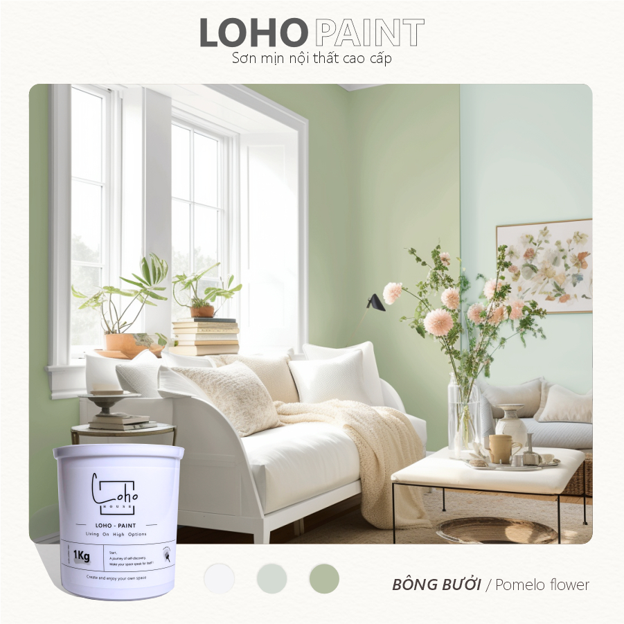 Sơn tường nội thất Loho House | Chủ đề: Bông bưởi | Sơn nước cao cấp Loho-paint tone màu xanh non