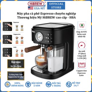 Máy pha cà phê Espresso chuyên nghiệp thương hiệu HiBREW H8A - Công suất 1250W - Áp suất 19bar - Hàng Nhập Khẩu