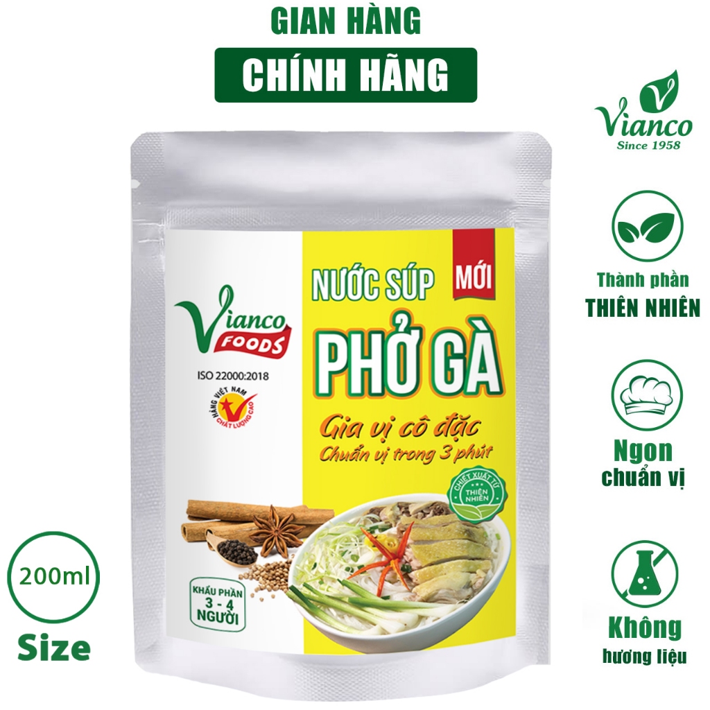 Gia Vị Chuẩn Nước Súp Phở Gà Vianco Foods - Việt Ấn túi zip 200ml Tiện Lợi Dễ Sử Dụng