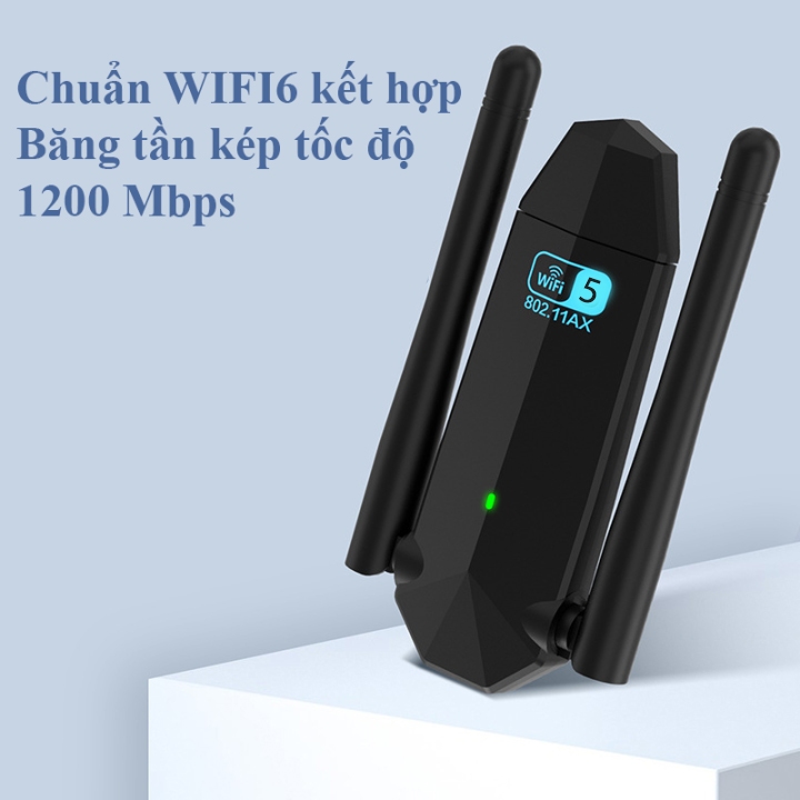 USB Wifi Cho PC 2 Râu Không Dây Băng Tần Kép 2.4Ghz 5Ghz 1300Mbps Điều Chỉnh Linh Hoạt 360 Độ Bộ Thu Sóng Wifi Chuẩn