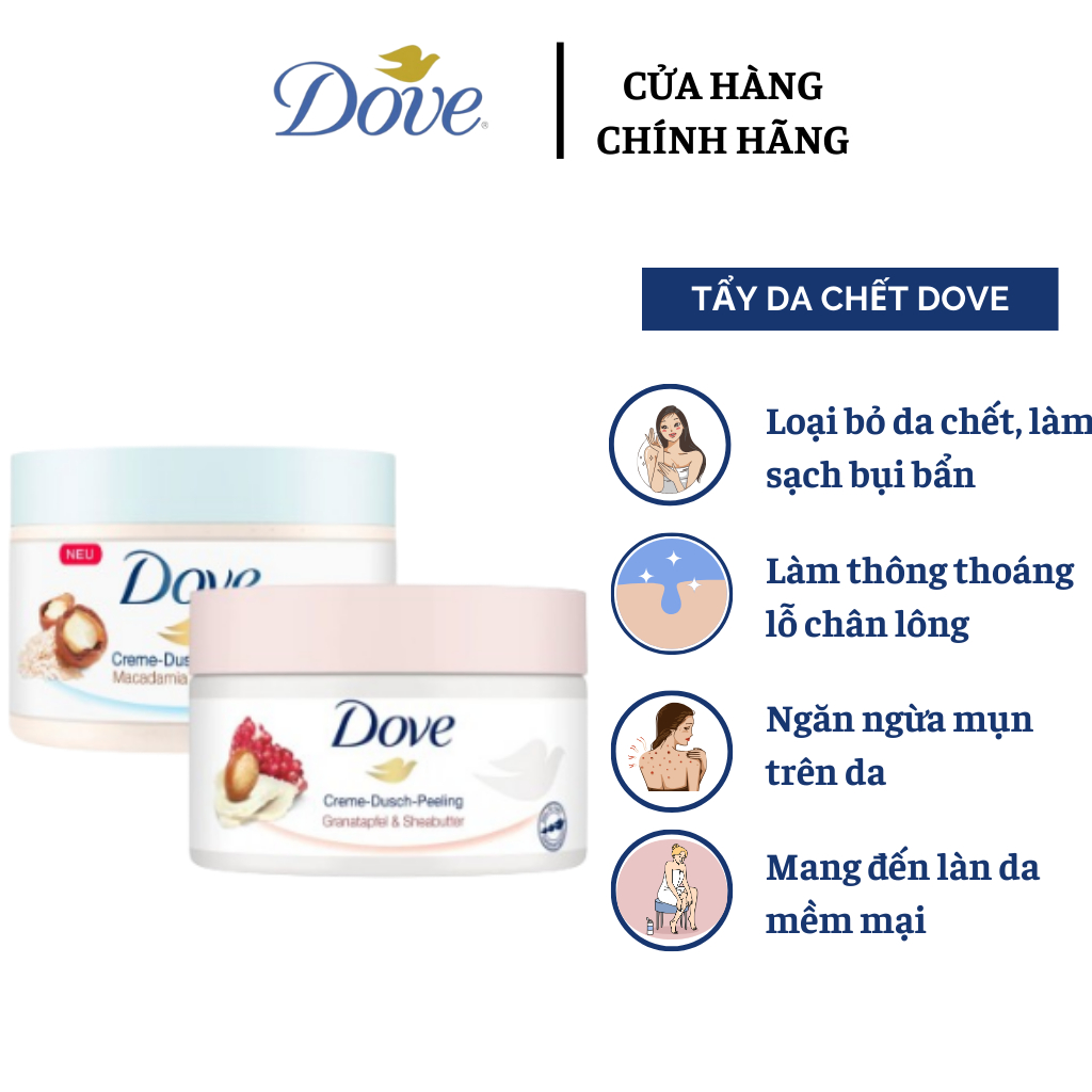 Tẩy Da Chết Toàn Thân Dove Exfoliating Body Polish Chăm Da Sáng Mịn, Giữ Ẩm, Mịn Màng Dưỡng Trắng 298G