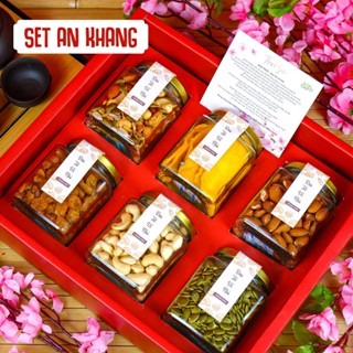 Hộp Quà Tết 2025- Sét An Khang Aho Food, set 6 món hoa quả sấy, hạt sấy khô sang trọng quà tết tặng gia đình