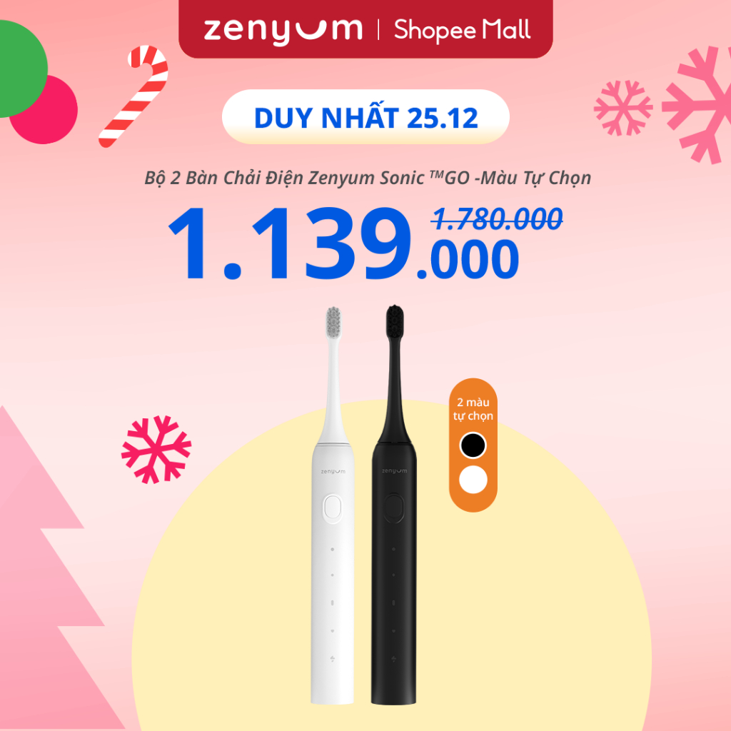 Bộ 2 Bàn Chải Điện Zenyum Sonic GO - Màu Tự Chọn