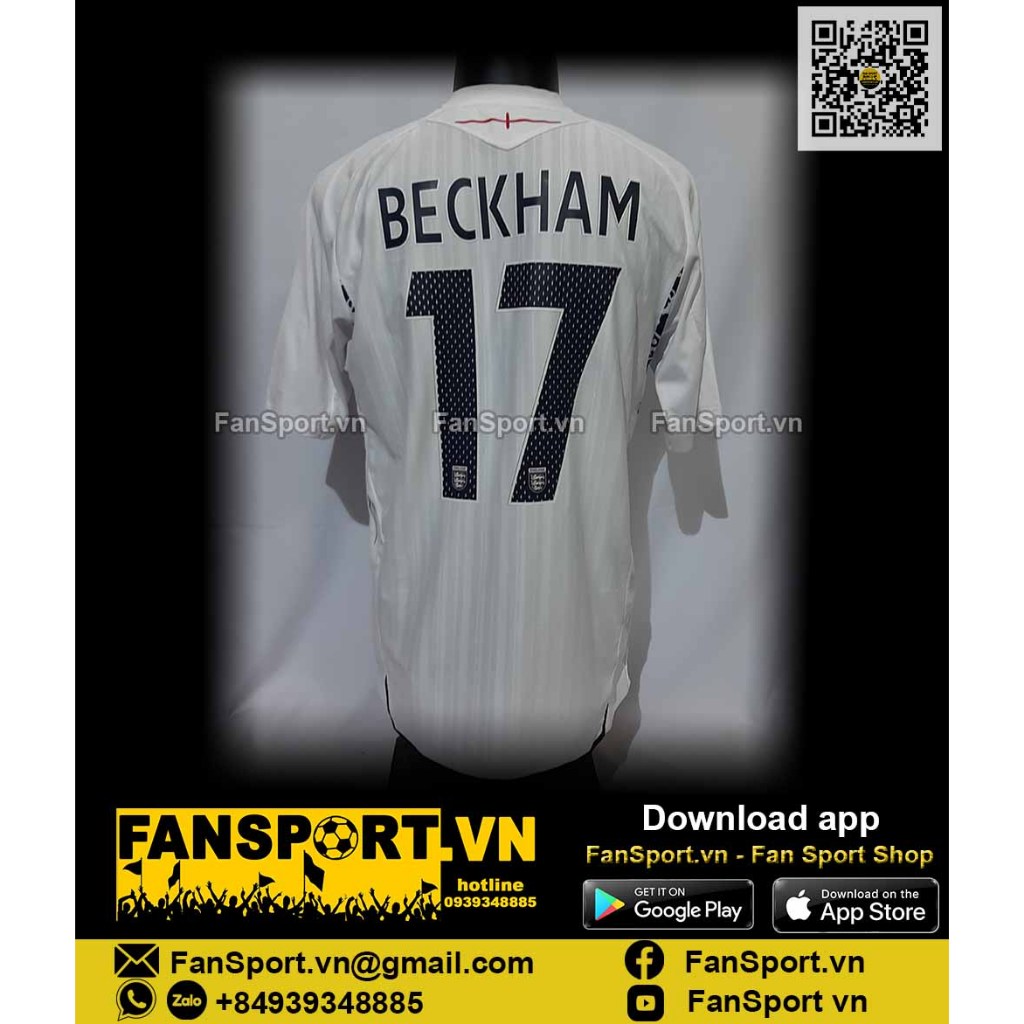 Áo đấu cầu thủ bóng đá David Beckham 17 England 2007-2008-2009 home shirt jersey white Umbro chính hãng size L