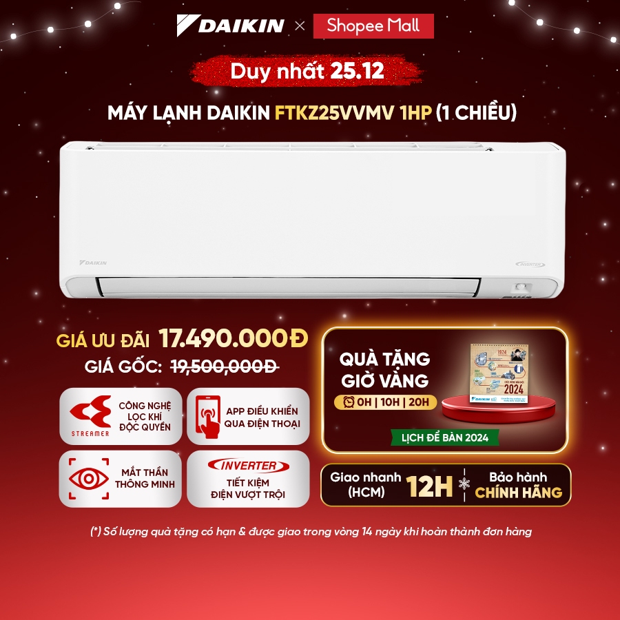 Điều Hòa Inverter 1 chiều Cao Cấp FTKZ25VVMV - 1HP 9000TBU