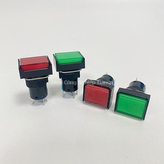 Nút nhấn đề phi 16 chữ nhật, nút nhấn nhả có đèn không đèn, điện áp 24V, 220V.