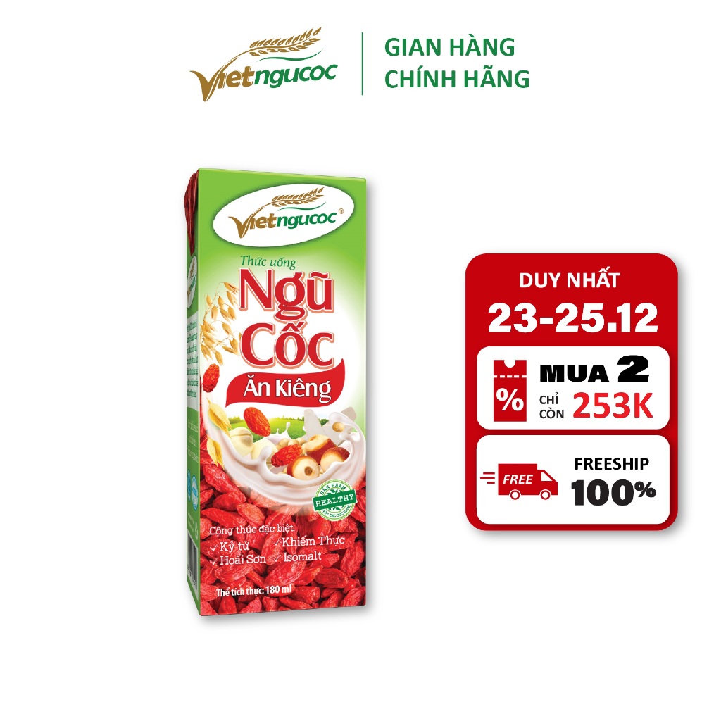 Combo 5 Lốc Sữa Ngũ Cốc Ăn Kiêng VIỆT NGŨ CỐC Uống Liền Thích Hợp Cho Người Ăn Kiêng Eat Clean 180ml/Hộp