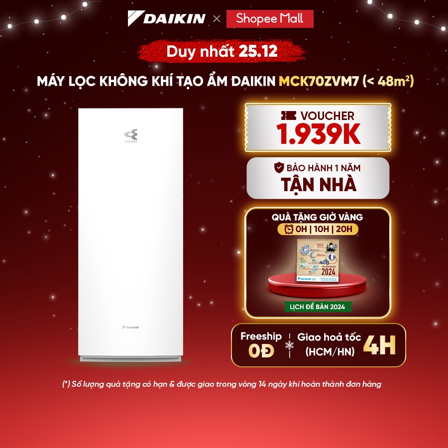 Máy lọc không khí Daikin tạo ẩm cao cấp MCK70ZVM7 - Twin Streamer - Phin lọc sử dụng 10 năm