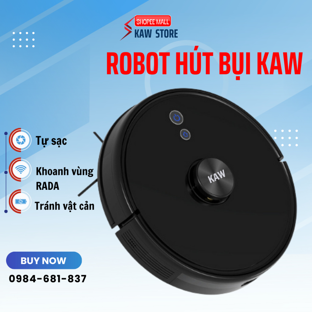 Robot hút bụi lau nhà KAW điều hướng khoang vùng thông minh _Bảo hành 24 tháng