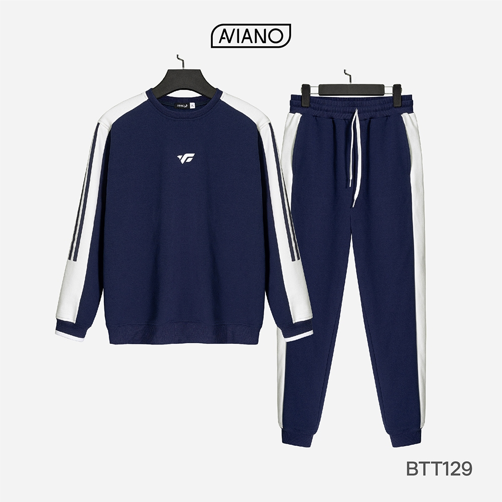 Bộ Đồ Nam AVIANO Chất Nỉ Da Cá Chéo Dày Dặn, Bộ Thể Thao Nam Cổ Tròn Thu Đông 4 Màu Trẻ Trung