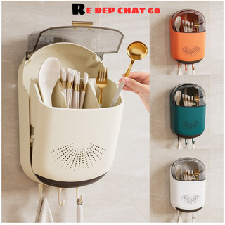 Ống đũa, hộp đựng đũa thìa dán tường có lắp đậy chống bụi, côn trùng, gián, chuột