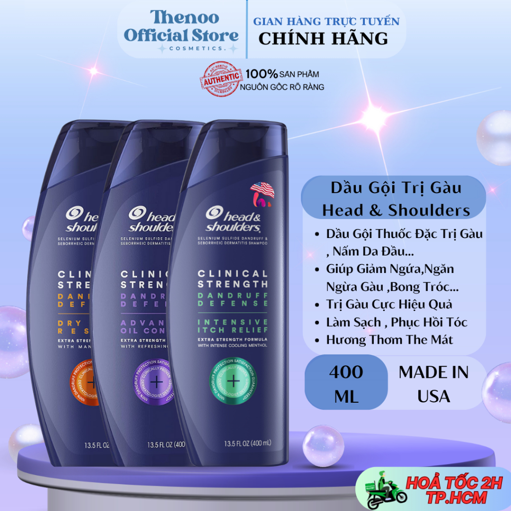 Dầu Gội Head Mỹ Giảm Gàu,Nấm, Dầu Gội Head & Shoulders Clinical Strength 400ml (Bill Mỹ)