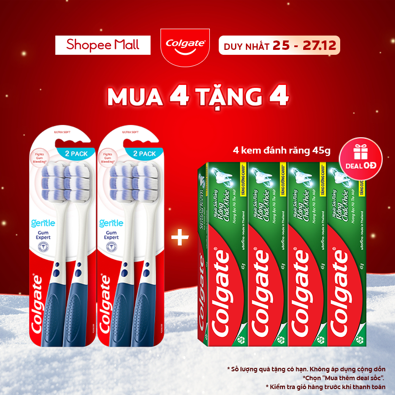 Bộ 4 Bàn chải Colgate Gentle Gum Expert lông dày siêu mềm, ôm sát nướu, giảm chảy máu nướu