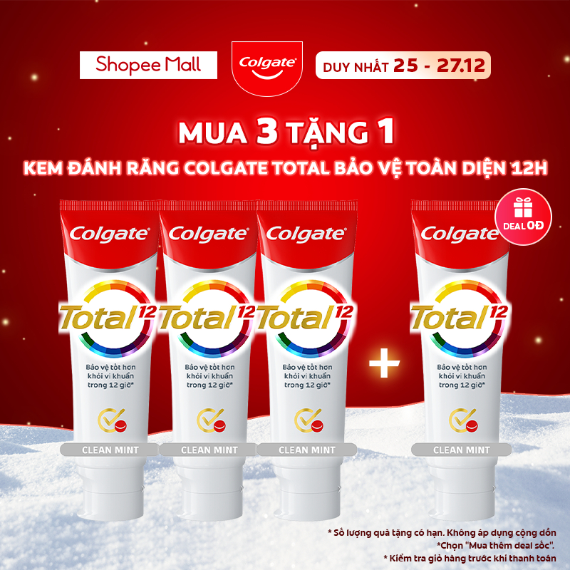 Bộ 3 Kem đánh răng Colgate Total Clean Mint hương bạc hà bảo vệ toàn diện 12 giờ 170g