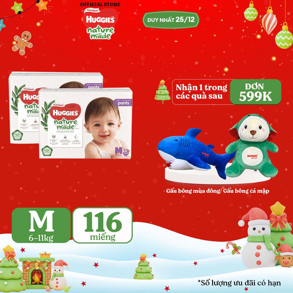 Combo 2 Tã Quần Huggies Platinum Nature Made M58