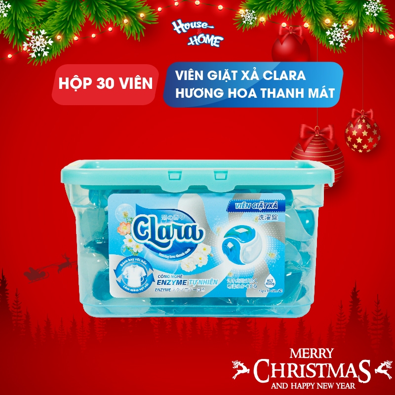 Viên giặt xả Clara hộp 30 viên Hương hoa thanh mát 450gr