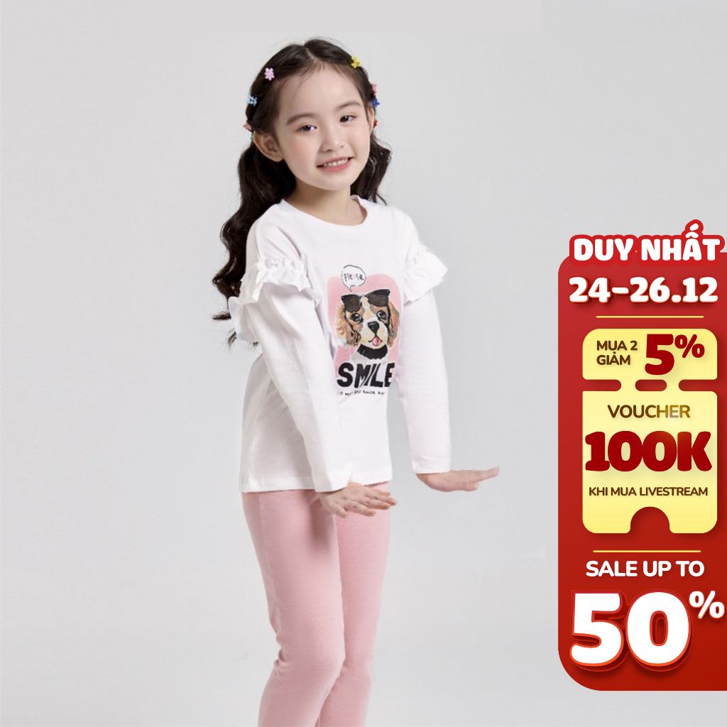 Bộ quần áo thun dài tay bé gái BIGFOX - MISS MEOW size đại, bộ thu đông cho bé vải cotton in cún smile 3-11 tuổi 11-38kg
