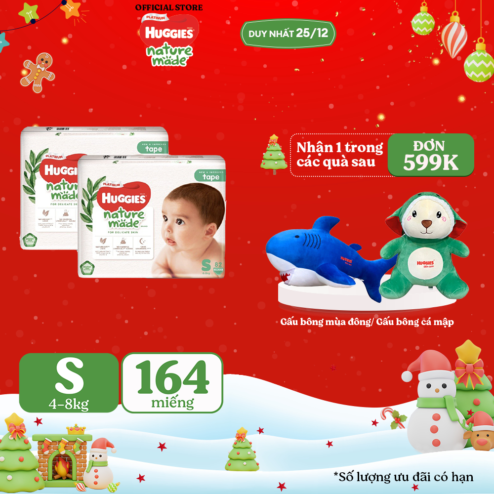 Combo 2 Tã Dán Huggies Platinum Nature Made Size S82