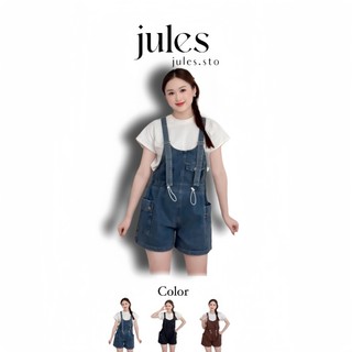 Quần yếm jean ngắn nữ phong cách, Quần yếm ngắn phong cách Hàn Quốc-kaki rút dây hai bên eo JULES