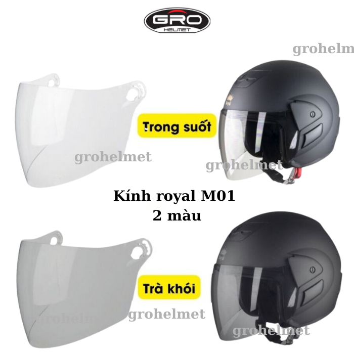 Kính Royal M01 thay thế cho mũ bảo hiểm 3/4 Royal M01, GRO, HONDA , Asia MT119, HJC VO20 VO10- Kính zin CHÍNH HÃNG
