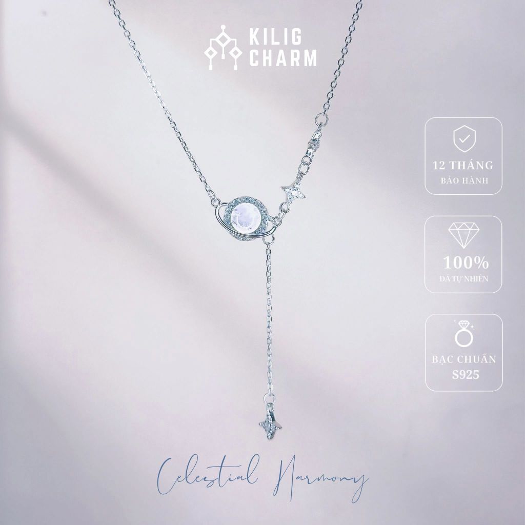 Dây chuyền bạc nữ "Celestial Harmony" vòng cổ nữ đá mặt trăng moonstone cao cấp S925 sang trọng KILIG CHARM - KV04