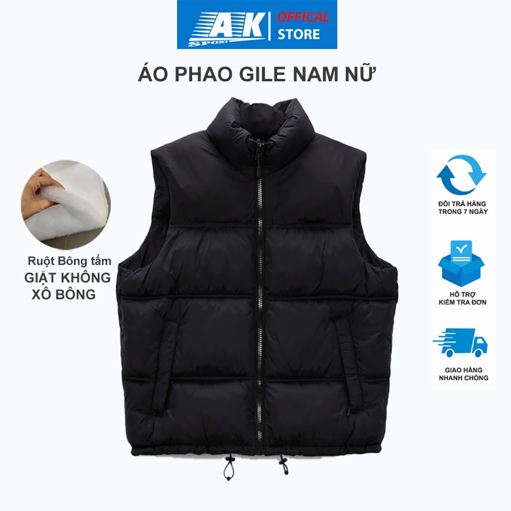 Áo Khoác phao gile nam nữ có túi sườn , Áo khoác phao cổ cao siêu ấm áp - AK Sport APAGL01