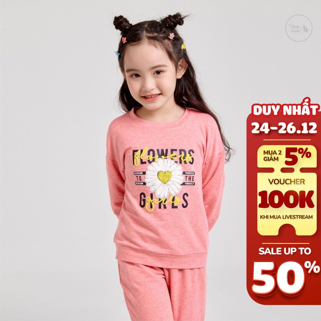 Bộ bé gái BIGFOX - MISS MEOW thu đông size đại, bộ dài tay cho bé in hoa cúc Flowers Girls 3- 15 tuổi