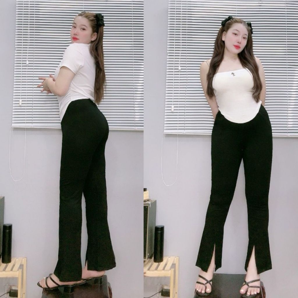 Quần dài bigsize nữ ống loe xẻ có túi trước QOLX