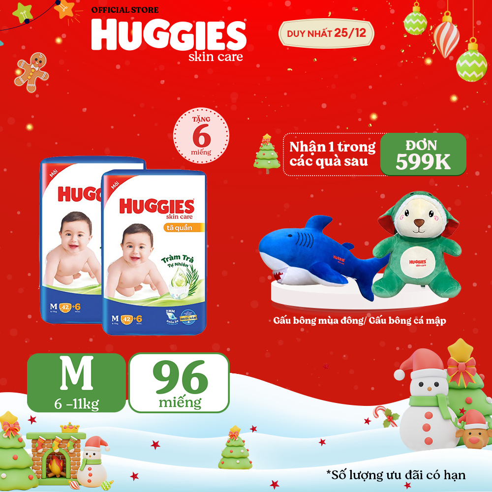 Combo 2 Tã quần Huggies Skincare Jumbo M42/L38/XL32/XXL28/XXXL22+6