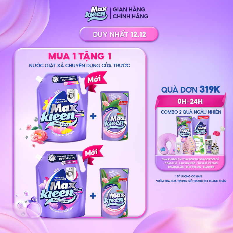 Túi Nước Giặt Xả MaxKleen chuyên dụng Cửa Trước 2.2kg (MỚI) Tặng Túi nước lau sàn 600G mùi ngẫu nhiên