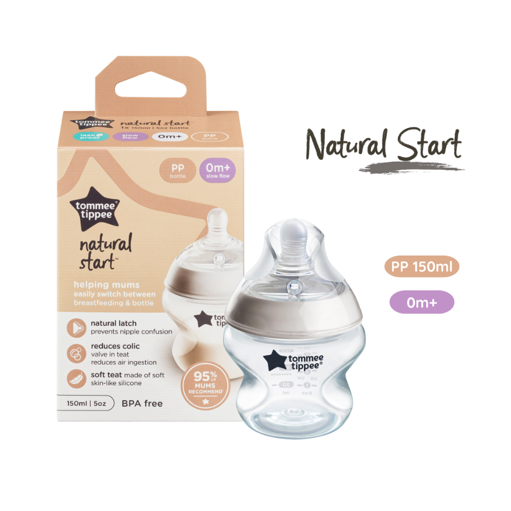 Bình Sữa Ty Siêu Mềm Tự Nhiên Tommee Tippee Natural Start 150ml, Núm Ty Của Bình 0-3 Tháng