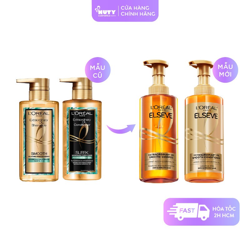 Bộ Gội Xả L'Oreal Paris Dưỡng Tóc Suôn Mượt Cao Cấp Extraordinary Oil Sleek Silicone-Free